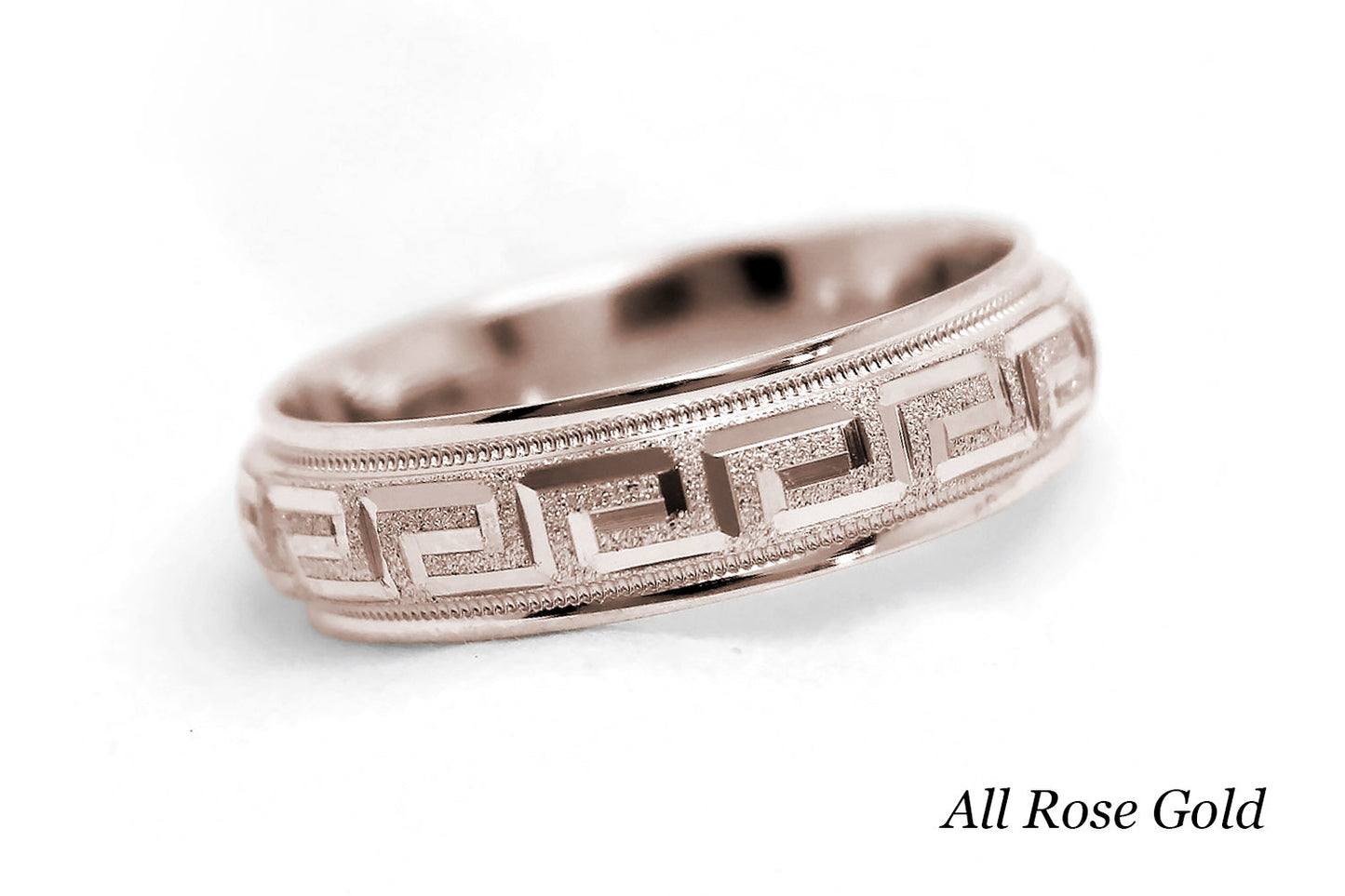 6mm Gold Wedding Band for Men and Women with Greek Key Design | AT-0001