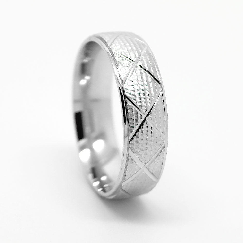 6mm Gold Wedding Band for Men and Women Textured X Pattern | AT-0002