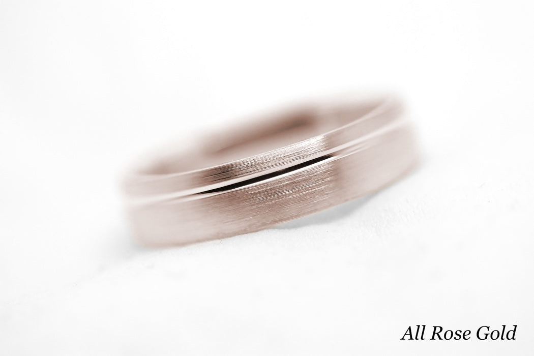 5mm Gold Classic Brushed Wedding Band with Line for Men and Women Low Dome | AT-0002