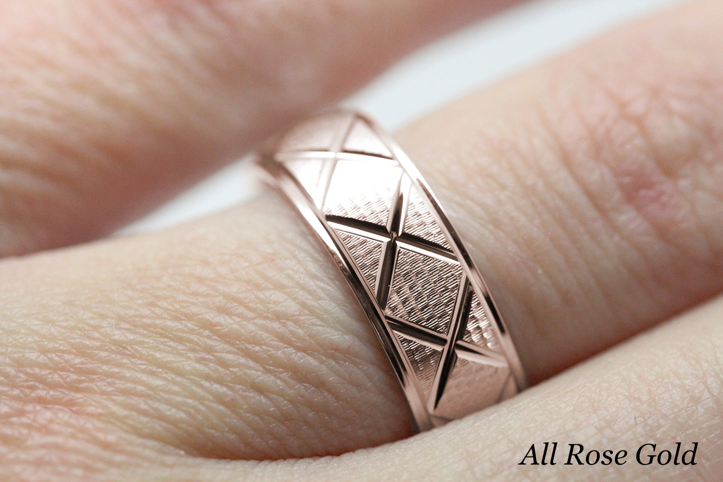 6mm Gold Wedding Band for Men and Women Textured X Pattern | AT-0002