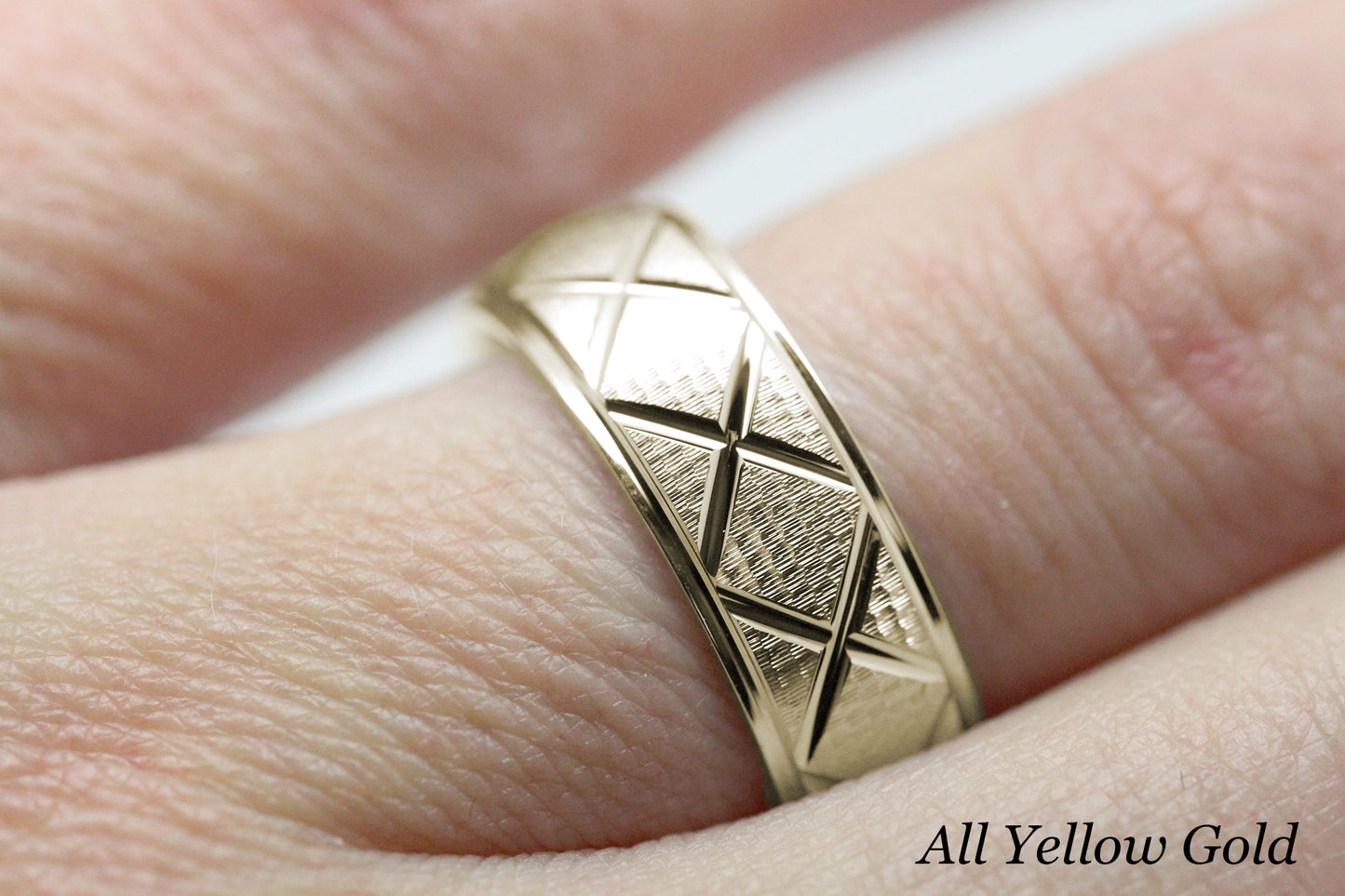 6mm Gold Wedding Band for Men and Women Textured X Pattern | AT-0002