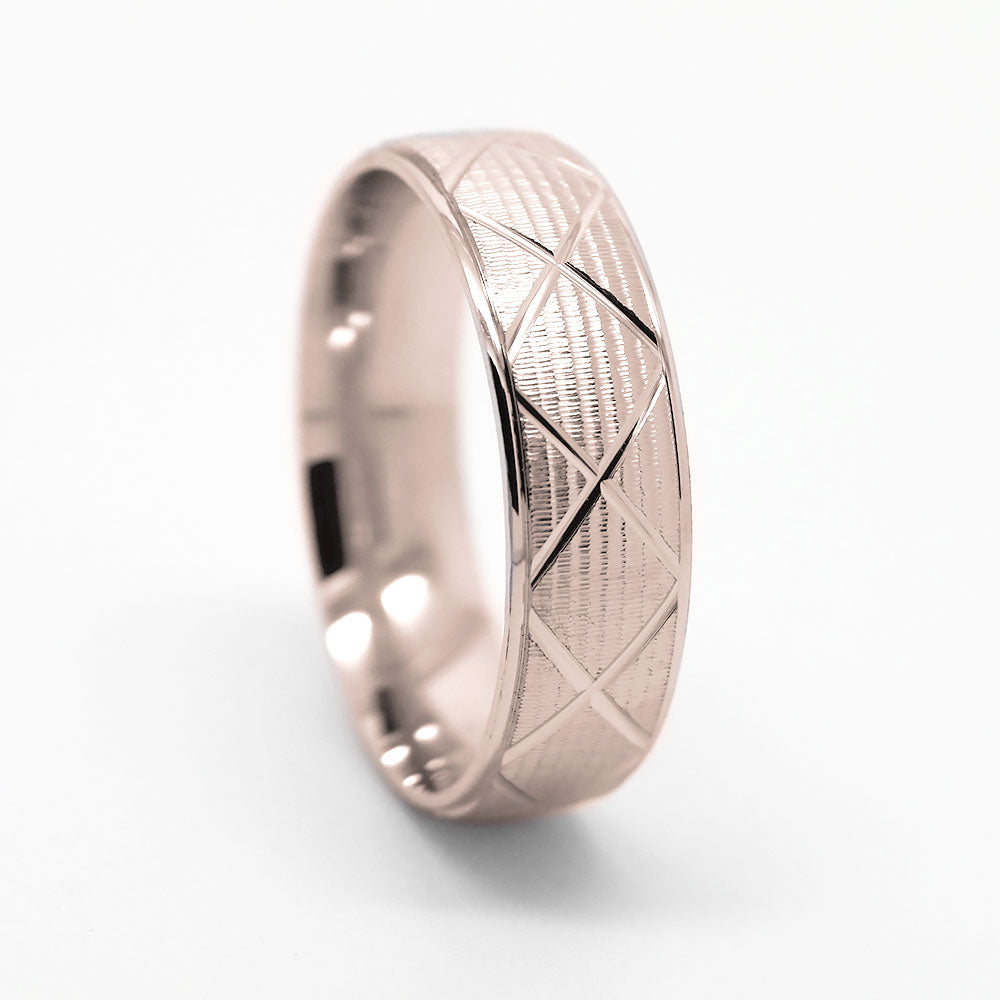 6mm Gold Wedding Band for Men and Women Textured X Pattern | AT-0002