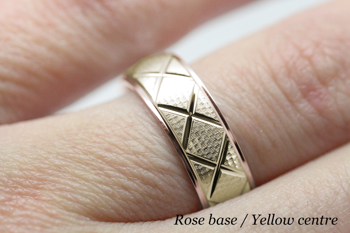 6mm Gold Wedding Band for Men and Women Textured X Pattern | AT-0002