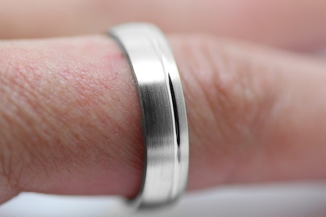 5mm 925 Silver Brushed with line Wedding Band for Men and Women Low Dome | AT-0002