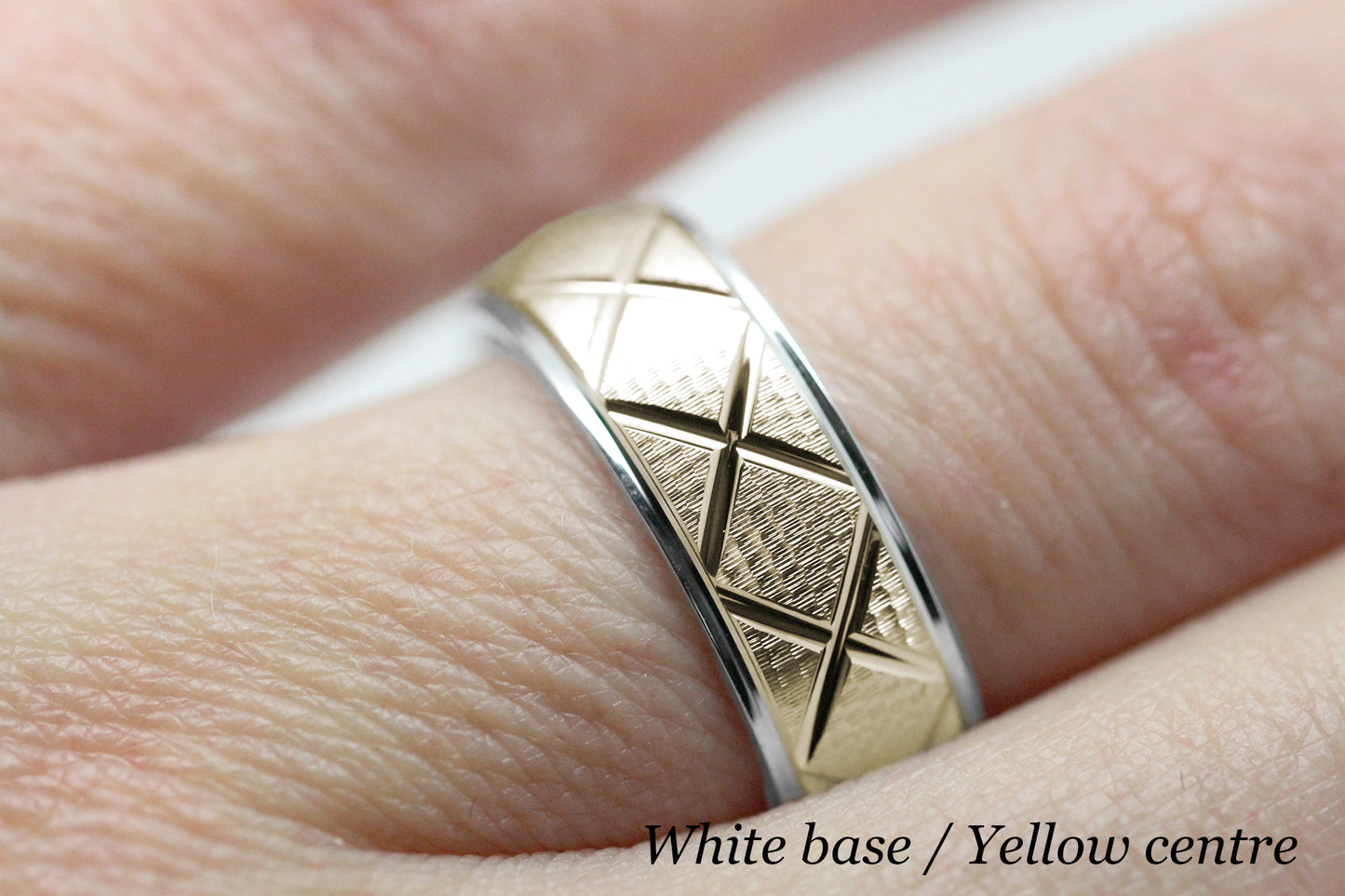 6mm Gold Wedding Band for Men and Women Textured X Pattern | AT-0002