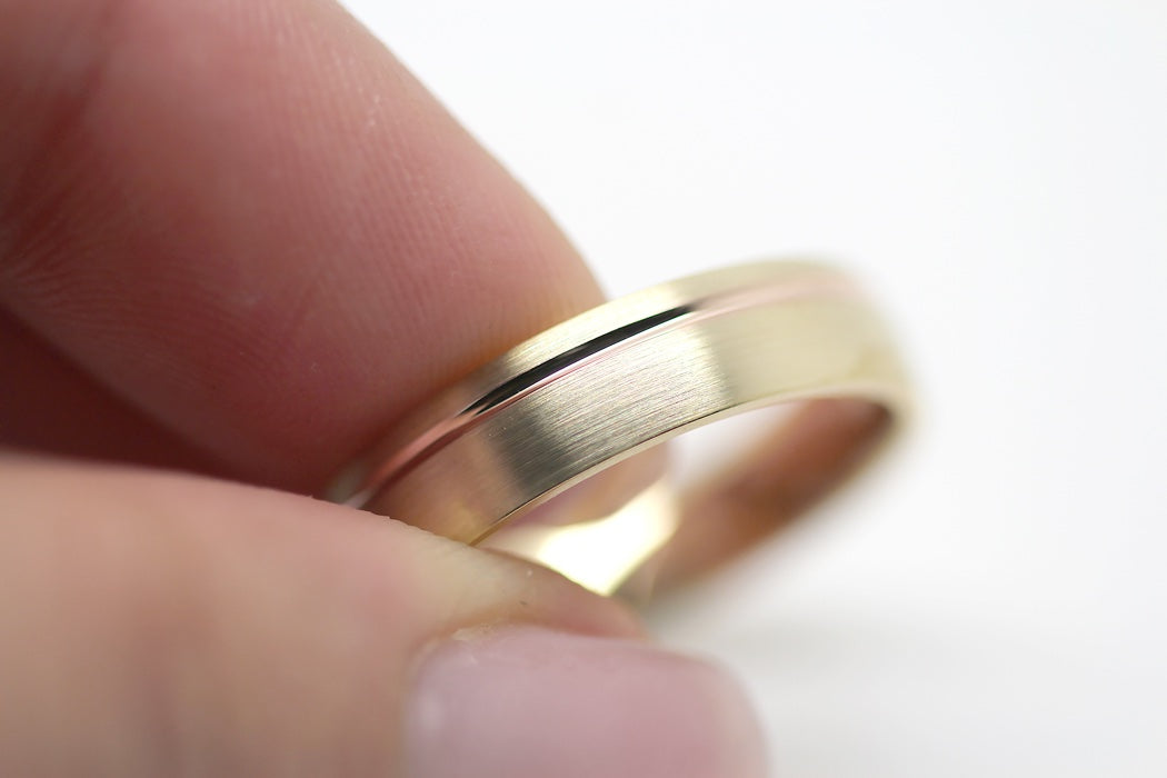 5mm Gold Classic Brushed Wedding Band with Line for Men and Women Low Dome | AT-0002