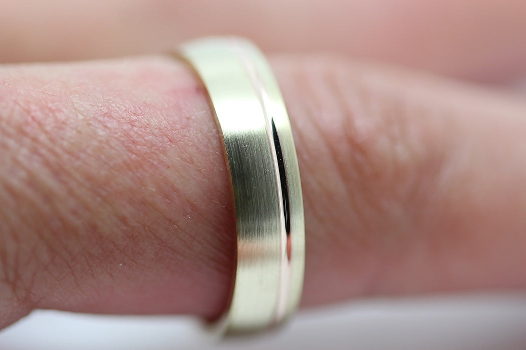 5mm Gold Classic Brushed Wedding Band with Line for Men and Women Low Dome | AT-0002