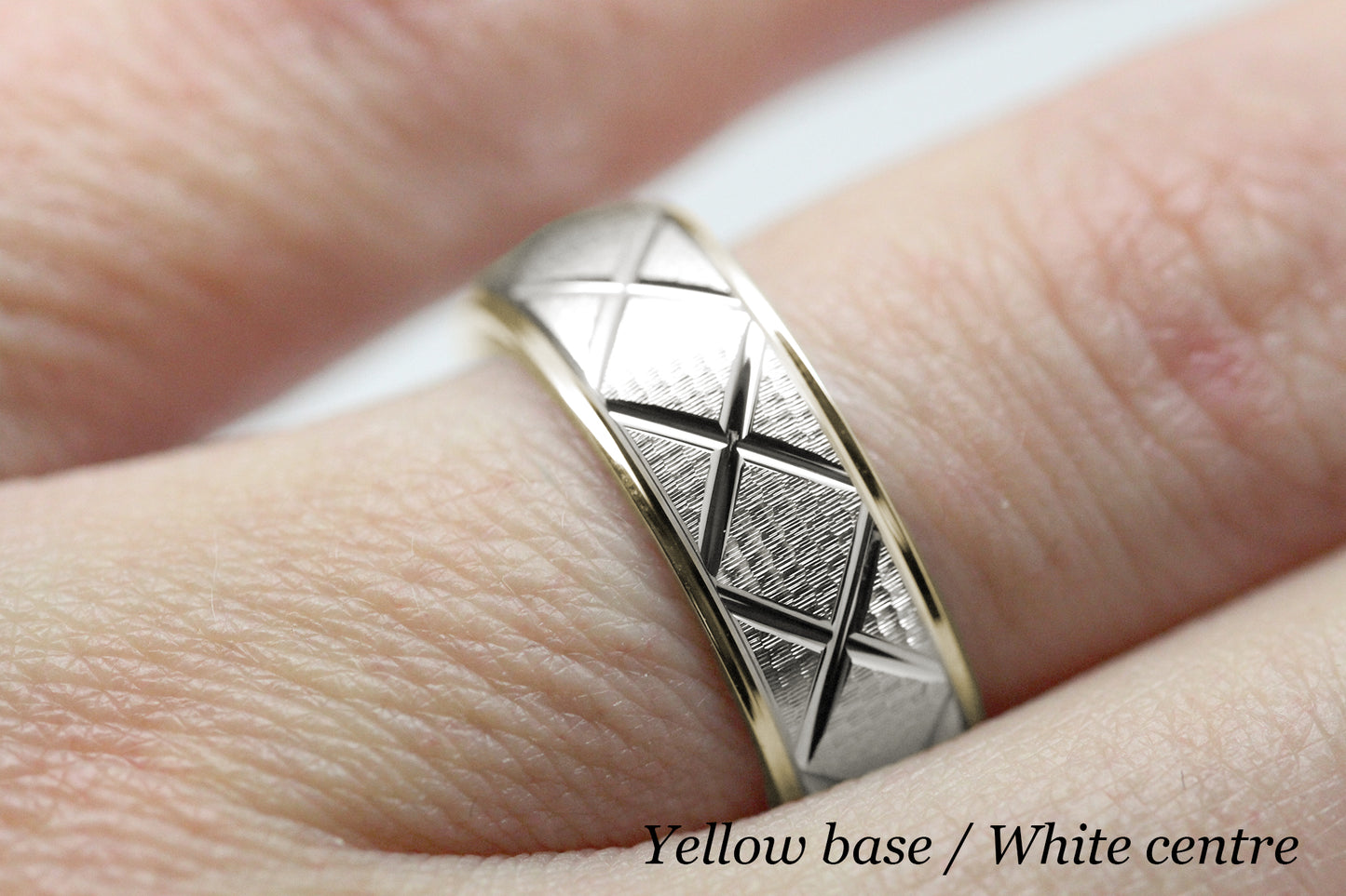 6mm Gold Wedding Band for Men and Women Textured X Pattern | AT-0002