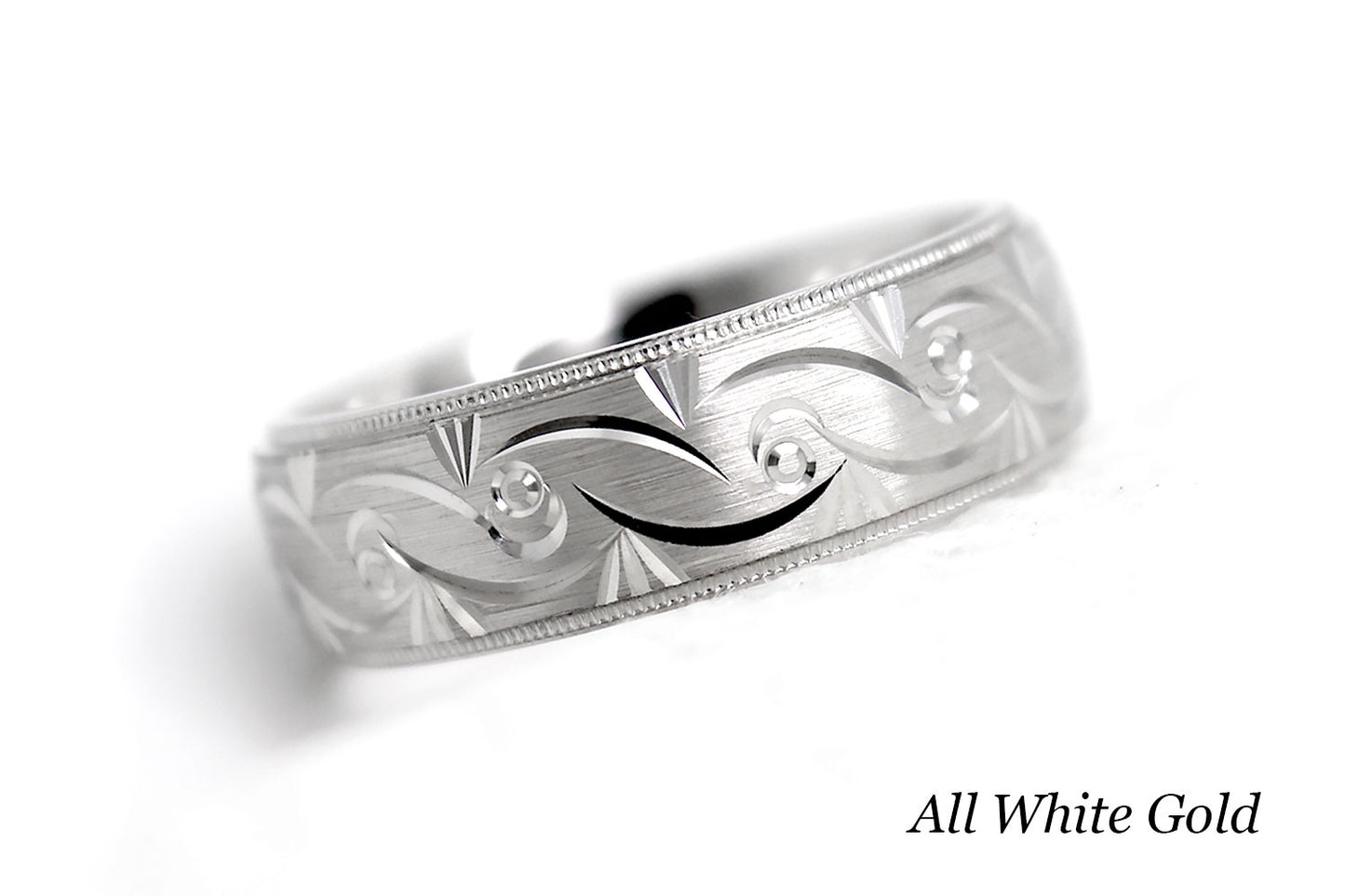 Solid two tone gold wedding band for men and women in white gold