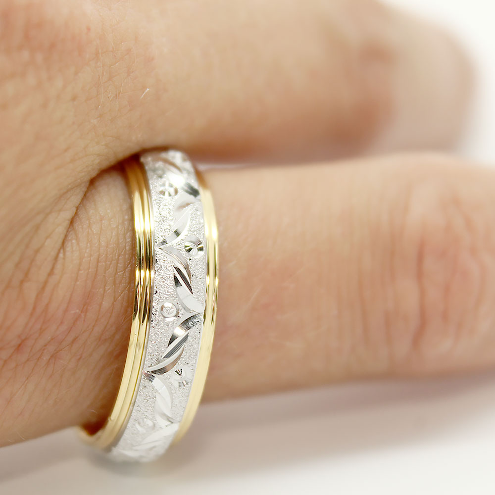 6mm Gold Wedding Band for Men and Women Sparkly Filigree Stardust | AT-0004