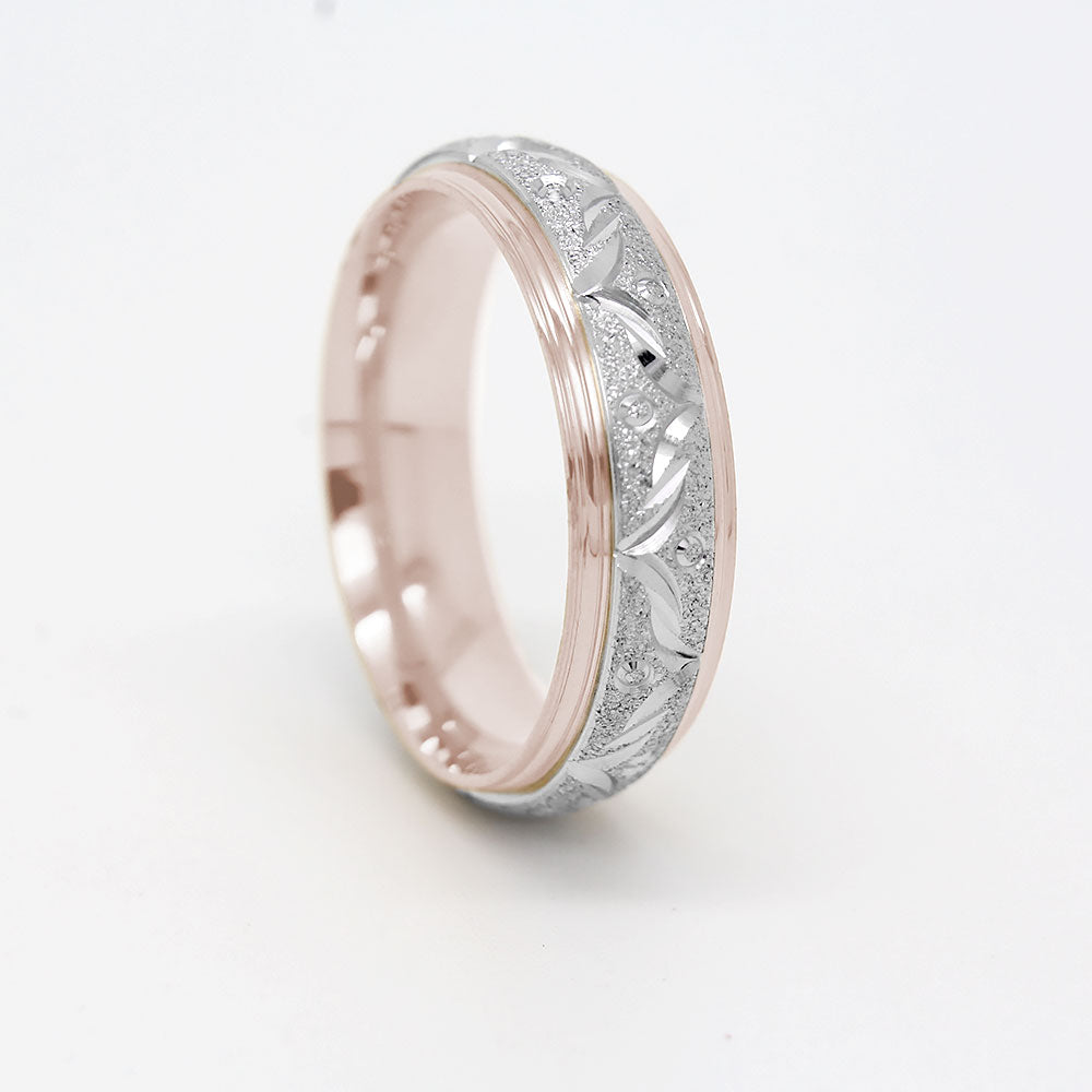 6mm Gold Wedding Band for Men and Women Sparkly Filigree Stardust | AT-0004