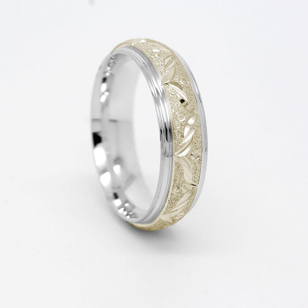 6mm Gold Wedding Band for Men and Women Sparkly Filigree Stardust | AT-0004
