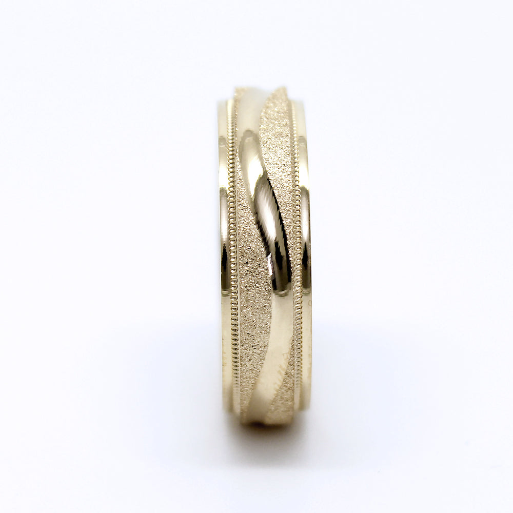6mm Gold Wedding Band for Men and Women Sparkly Concave Wave | T-0005