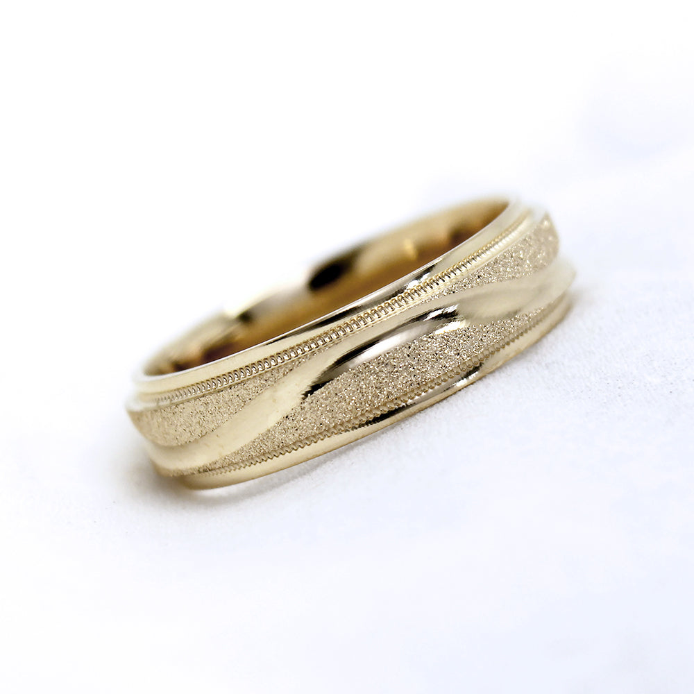 6mm Gold Wedding Band for Men and Women Sparkly Concave Wave | T-0005