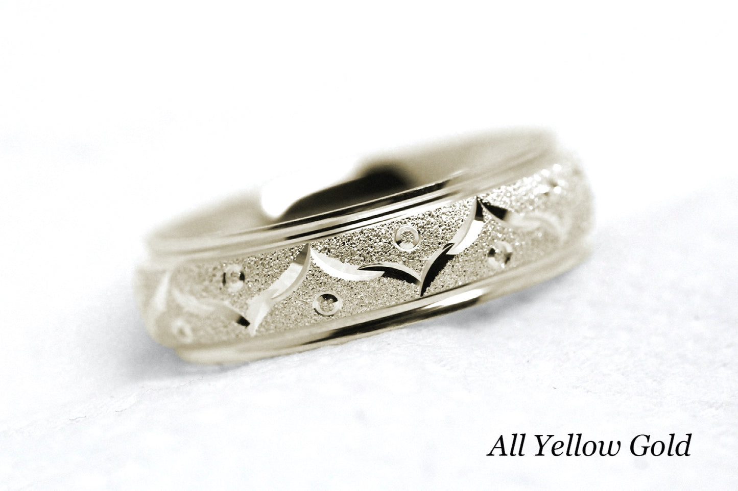6mm Gold Wedding Band for Men and Women Sparkly Filigree Stardust | AT-0005