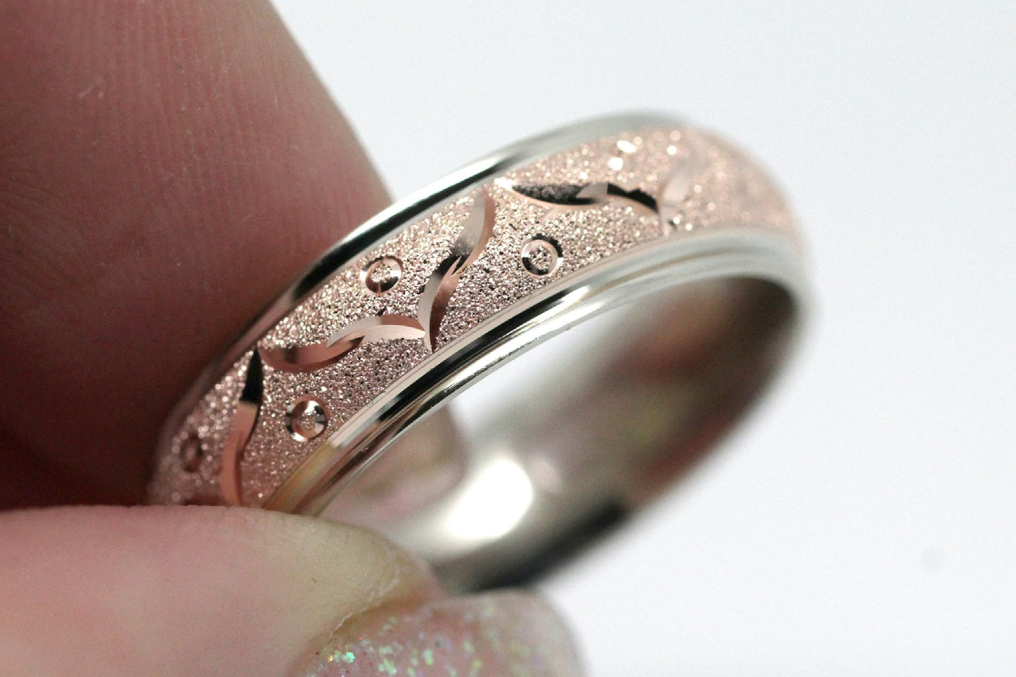 6mm Gold Wedding Band for Men and Women Sparkly Filigree Stardust | AT-0005