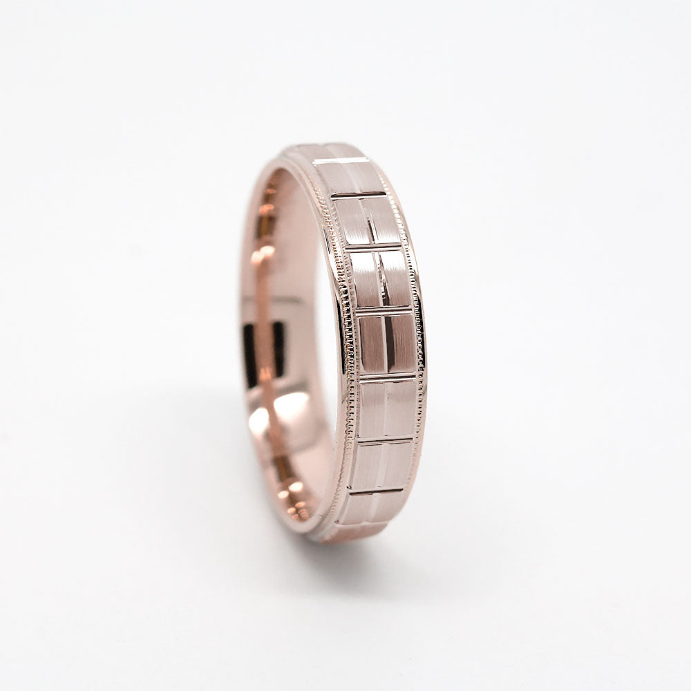 6mm Gold Wedding Band for Men and Women Geometric Pattern | AT-0006