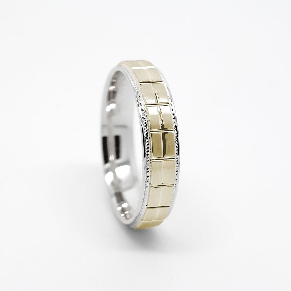 6mm Gold Wedding Band for Men and Women Geometric Pattern | AT-0006