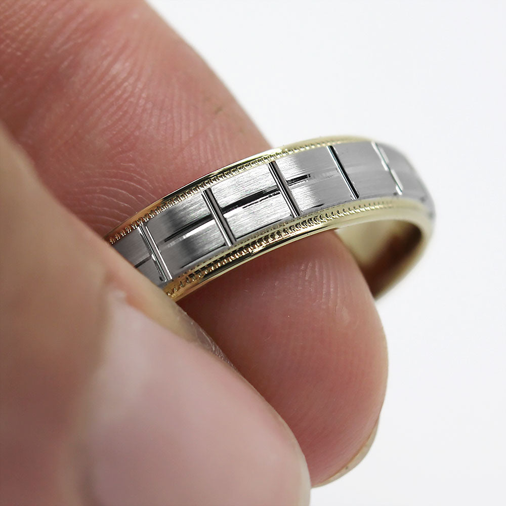 6mm Gold Wedding Band for Men and Women Geometric Pattern | AT-0006