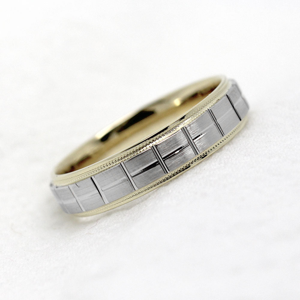 6mm Gold Wedding Band for Men and Women Geometric Pattern | AT-0006