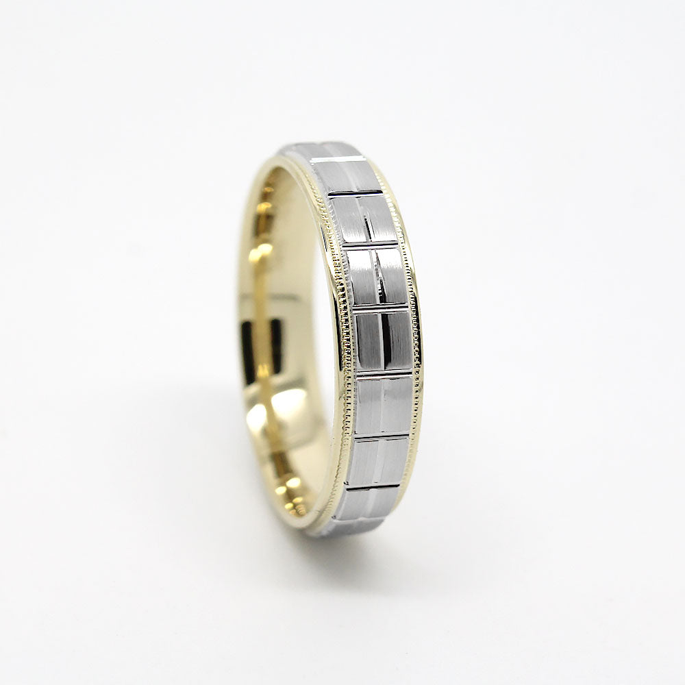6mm Gold Wedding Band for Men and Women Geometric Pattern | AT-0006