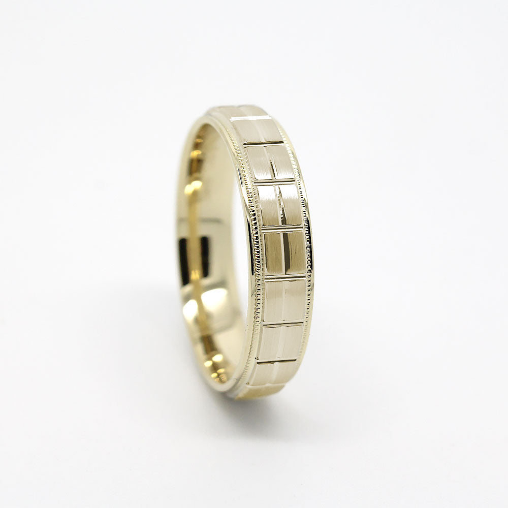 6mm Gold Wedding Band for Men and Women Geometric Pattern | AT-0006