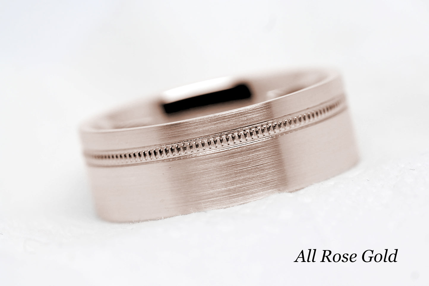 8mm Gold Wedding Band for Men and Women Flat Wide Milgrain | T-0007