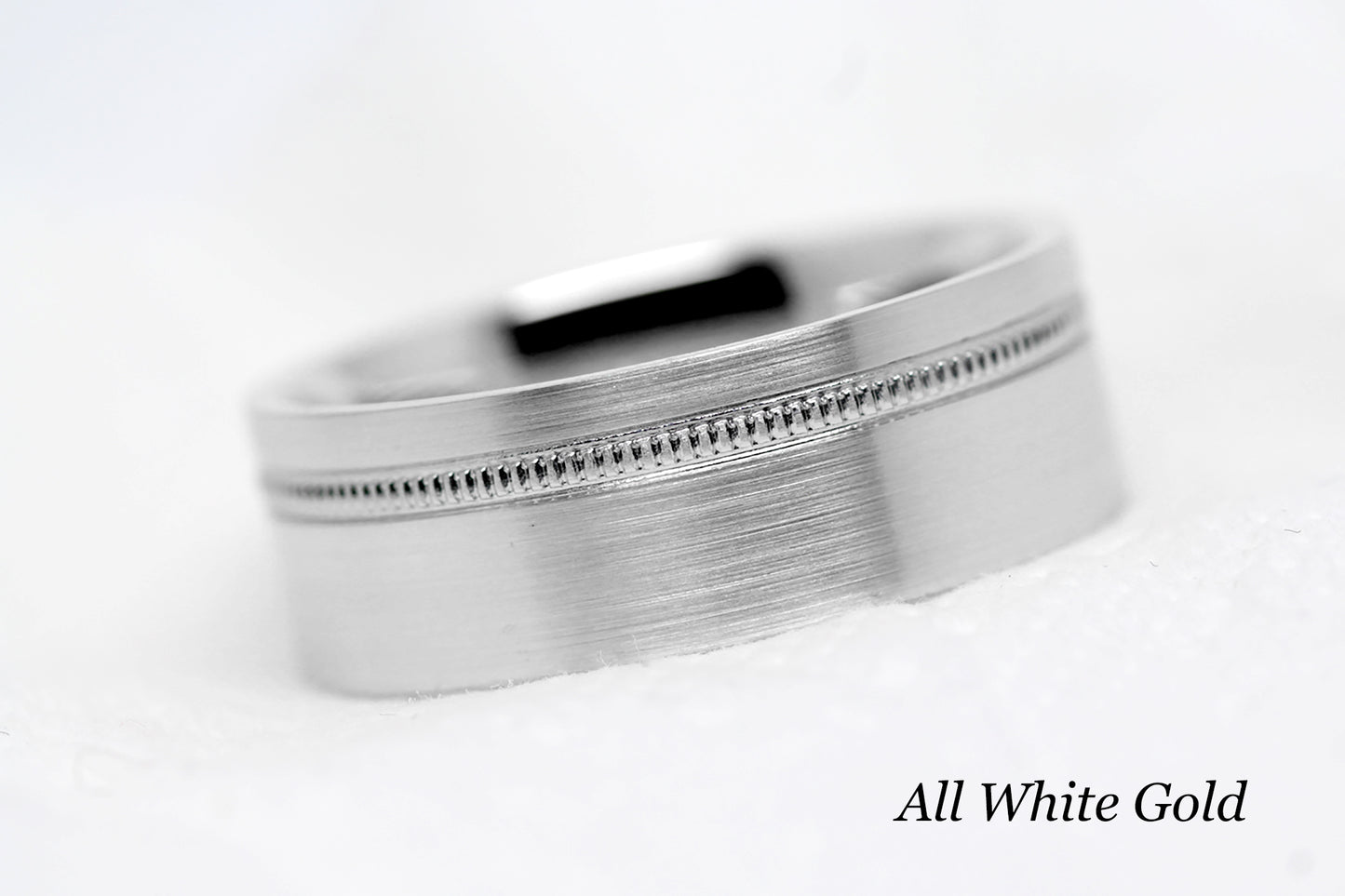 8mm Gold Wedding Band for Men and Women Flat Wide Milgrain | T-0007
