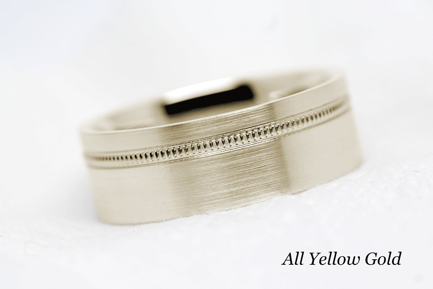 8mm Gold Wedding Band for Men and Women Flat Wide Milgrain | T-0007
