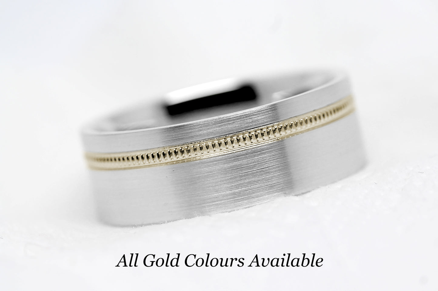 8mm Gold Wedding Band for Men and Women Flat Wide Milgrain | T-0007