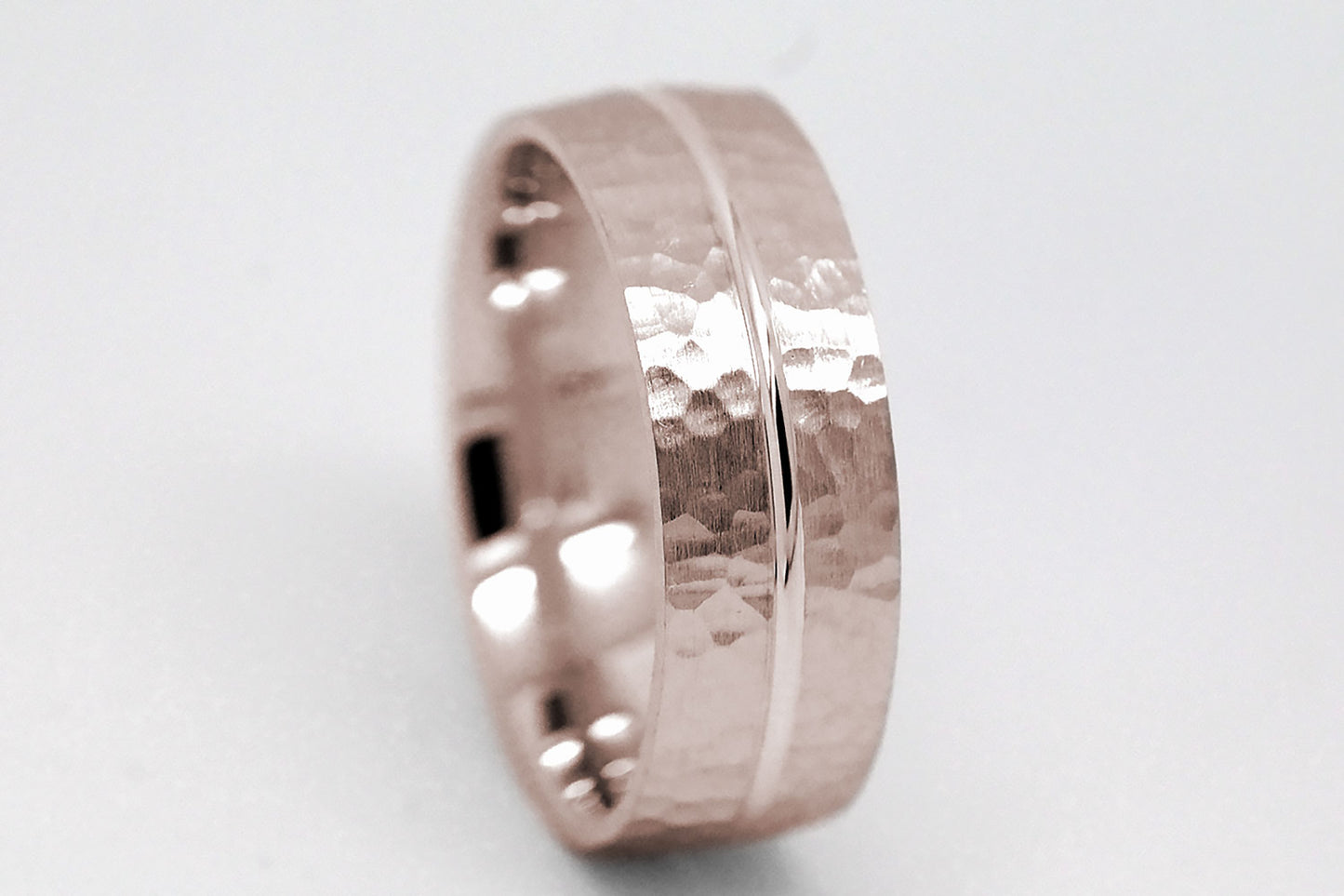 7mm Solid Gold Hammered Wedding Band for Men and Women with Line | AT-0008
