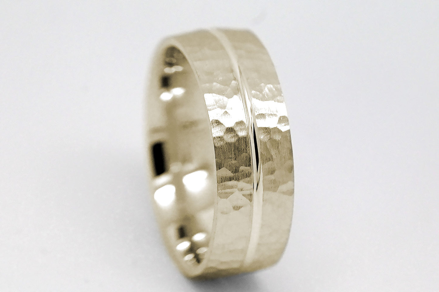 7mm Solid Gold Hammered Wedding Band for Men and Women with Line | AT-0008