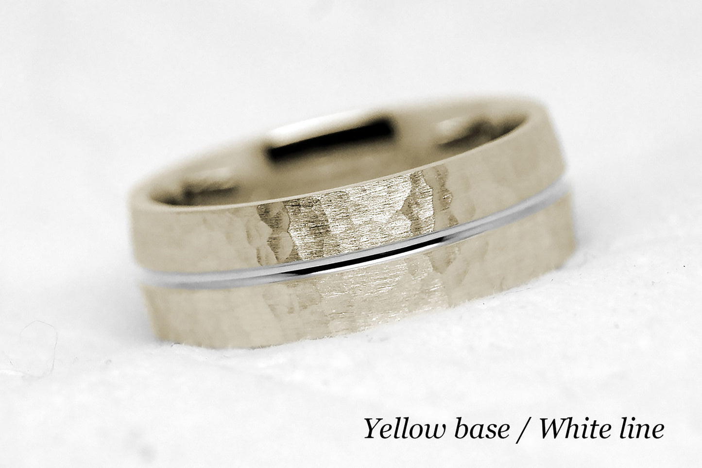 7mm Solid Gold Hammered Wedding Band for Men and Women with Line | AT-0008