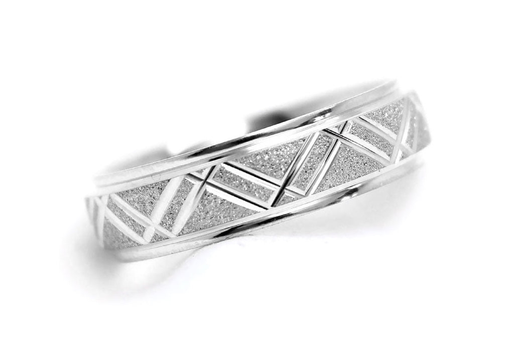 6mm 925 Silver Wedding Band for Men and Women Sparkly Geometric Flat Star Dust | 0011