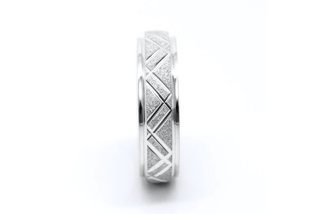 6mm 925 Silver Wedding Band for Men and Women Sparkly Geometric Flat Star Dust | 0011