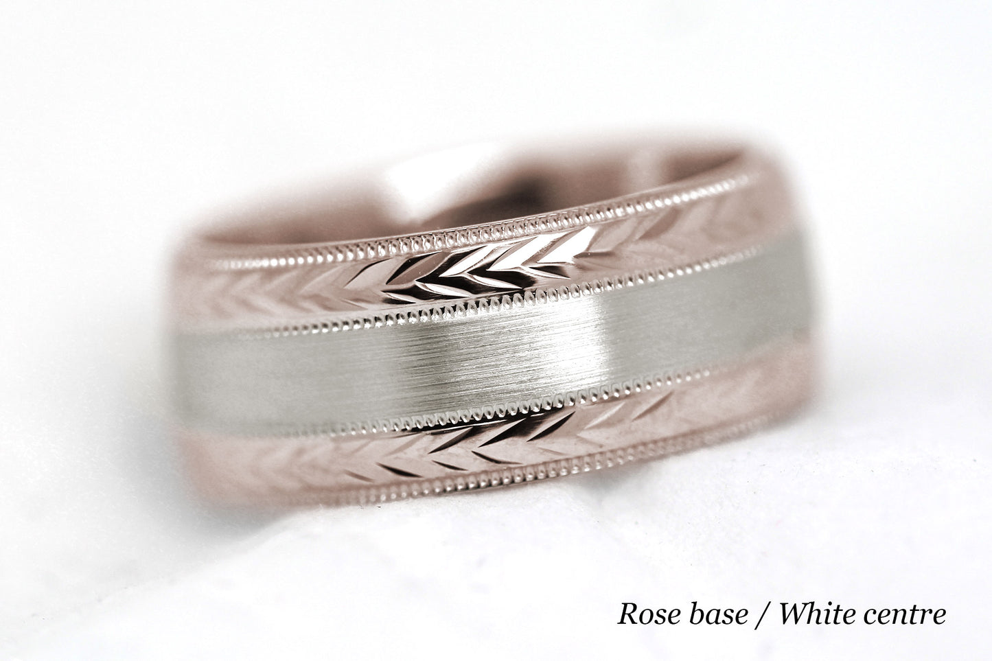 8mm Solid Gold Wedding Band for Men and Women Flat Brushed Filigree Edge | AT-0013