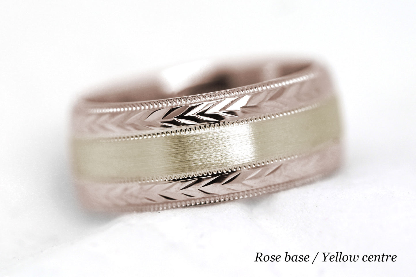 8mm Solid Gold Wedding Band for Men and Women Flat Brushed Filigree Edge | AT-0013