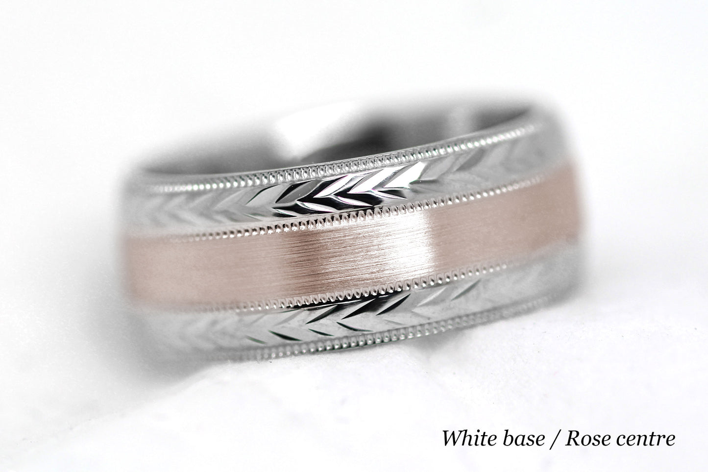 8mm Solid Gold Wedding Band for Men and Women Flat Brushed Filigree Edge | AT-0013