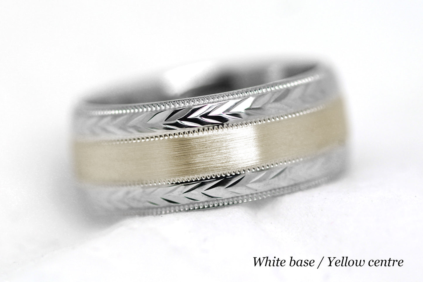 8mm Solid Gold Wedding Band for Men and Women Flat Brushed Filigree Edge | AT-0013