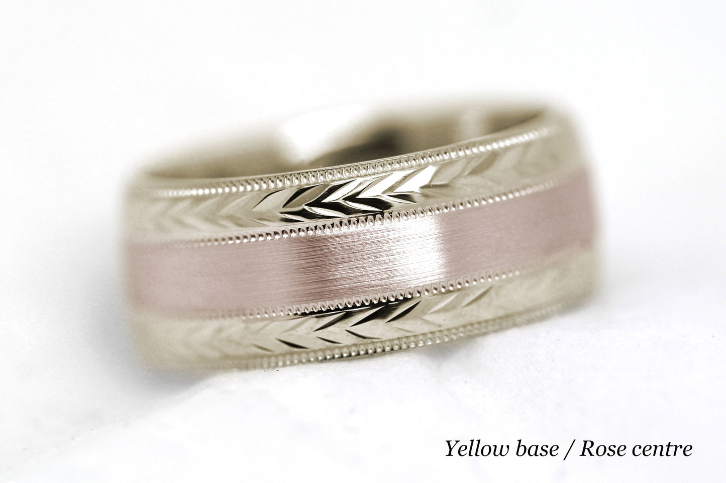 8mm Solid Gold Wedding Band for Men and Women Flat Brushed Filigree Edge | AT-0013