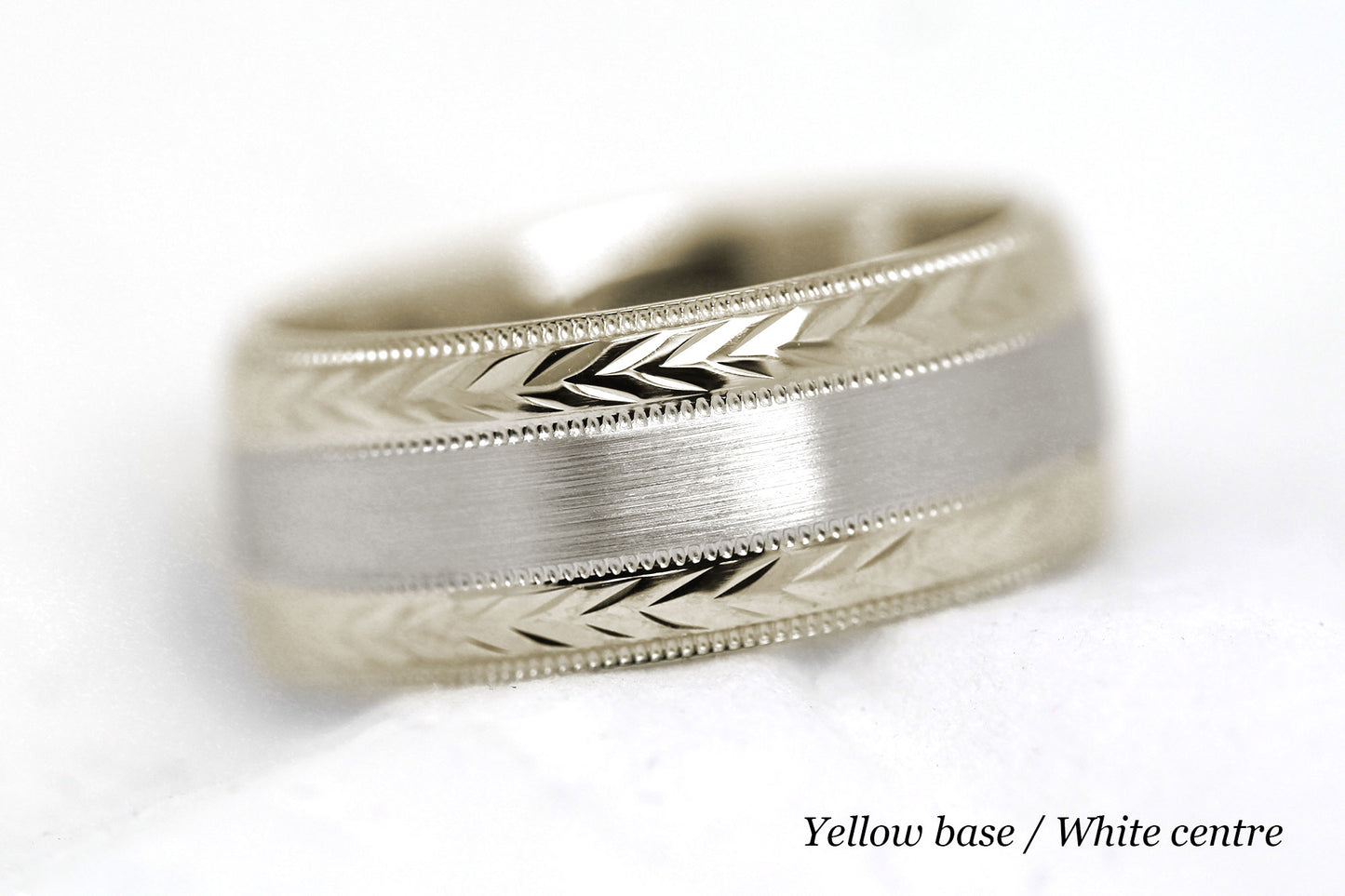 8mm Solid Gold Wedding Band for Men and Women Flat Brushed Filigree Edge | AT-0013