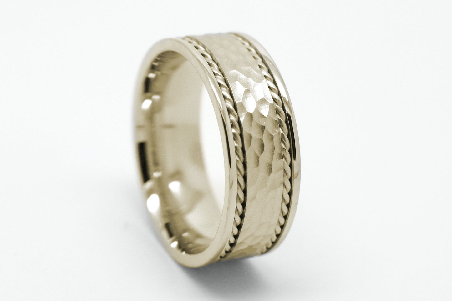 8mm Hammered Gold Wedding Band for Men and Women Twisted Rope | T-0017