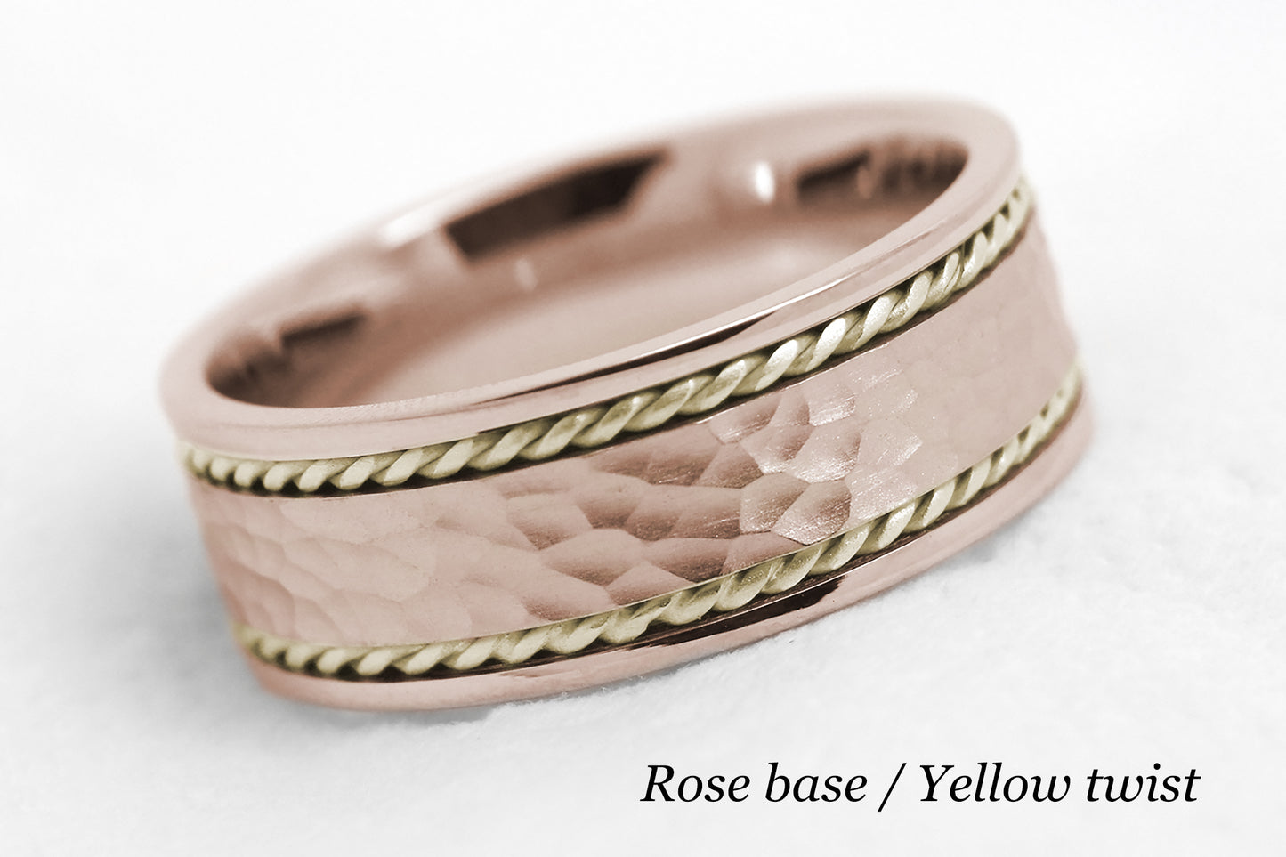 8mm Hammered Gold Wedding Band for Men and Women Twisted Rope | T-0017