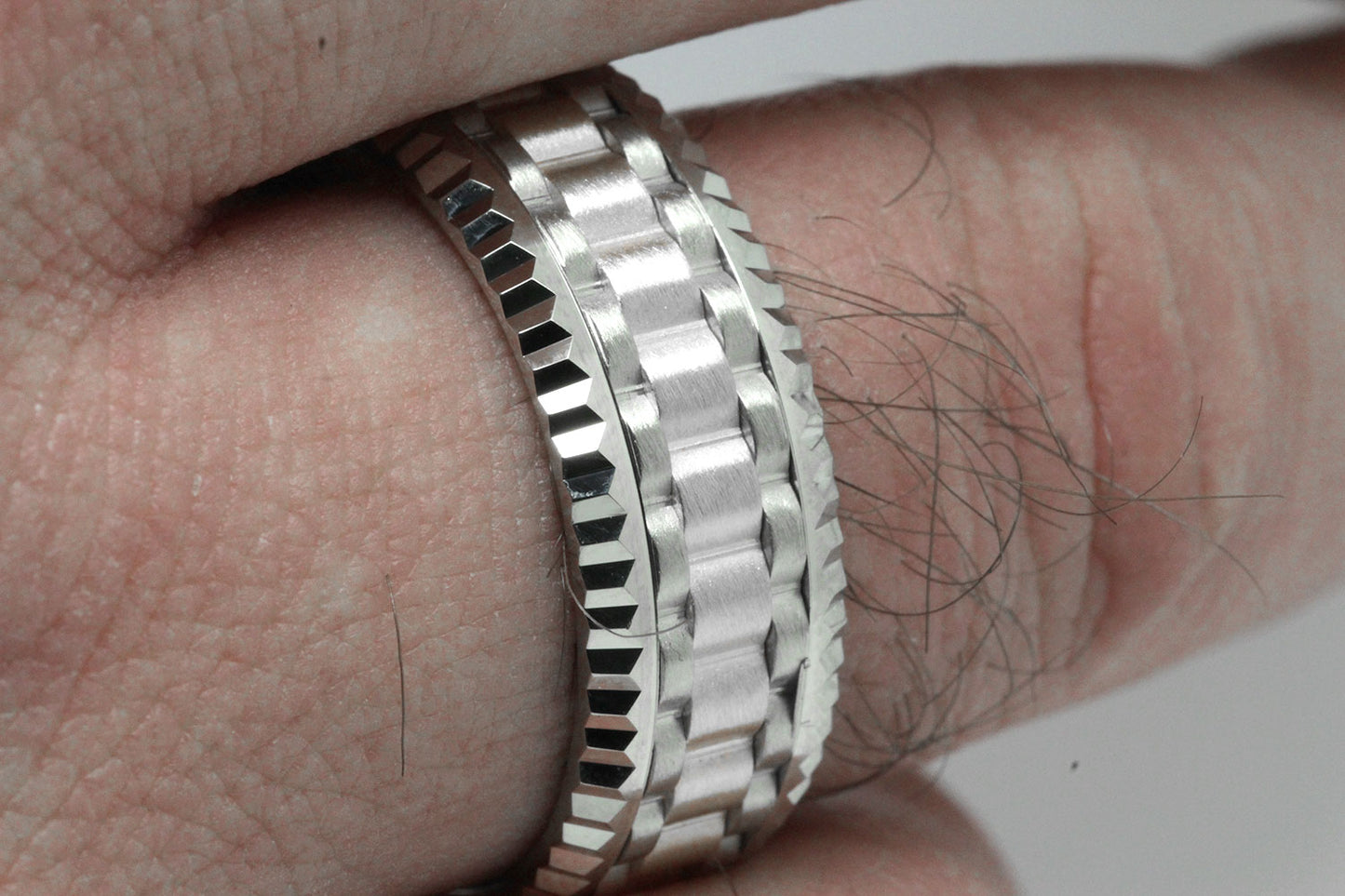 9mm 925 Silver Massive Faceted Edge Wedding Band for Men | AT-0017