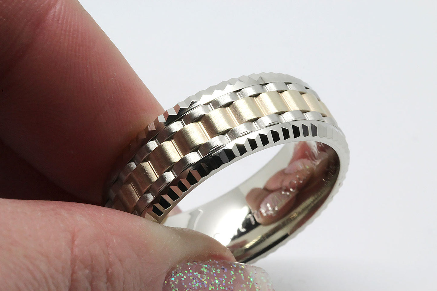 9mm Gold Massive Faceted Edge Wedding Band for Men | AT-0017