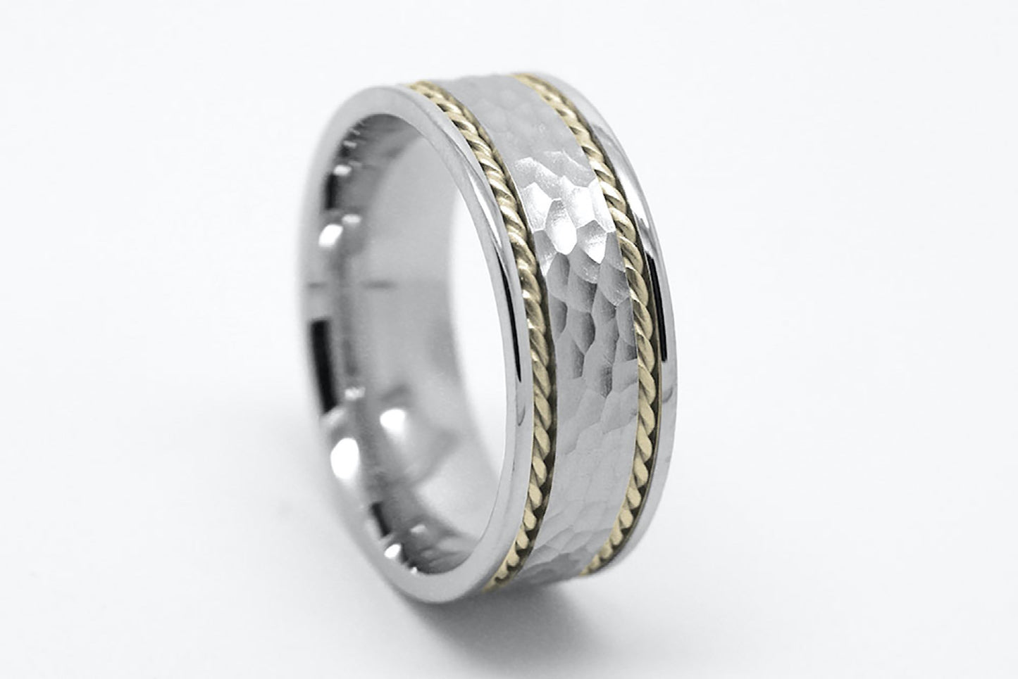 gold hammered wedding ring for men