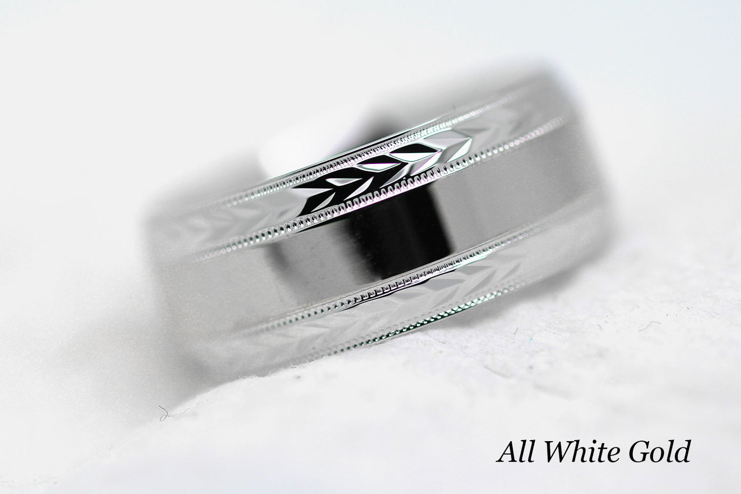 polished flat wedding and for men with wheat design in white gold