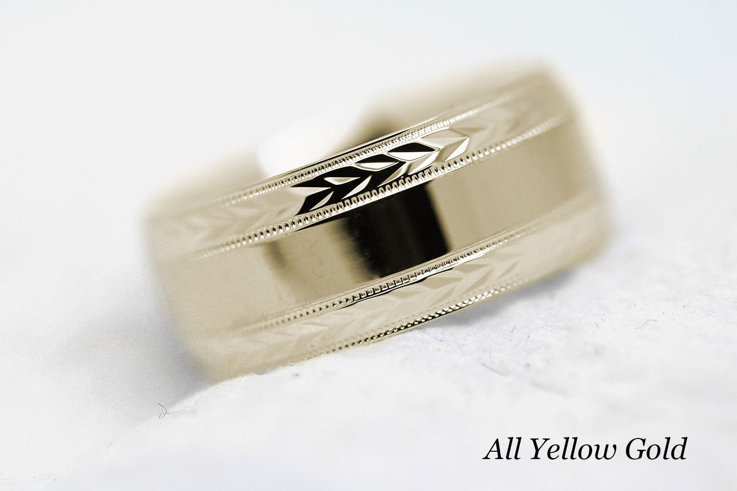 polished flat wedding and for men with wheat design in yellow gold