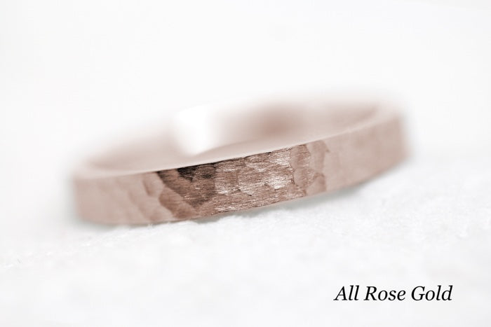 3mm Gold Hammered Wedding Band for Men and Women Flat | AT-0018