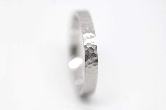 3mm Hammered Wedding Band for Men and Women Flat in 925 Sterling Silver | AT-0018